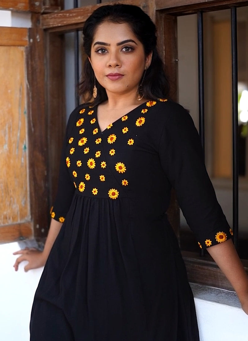 Black Embroidery Maxi Dress