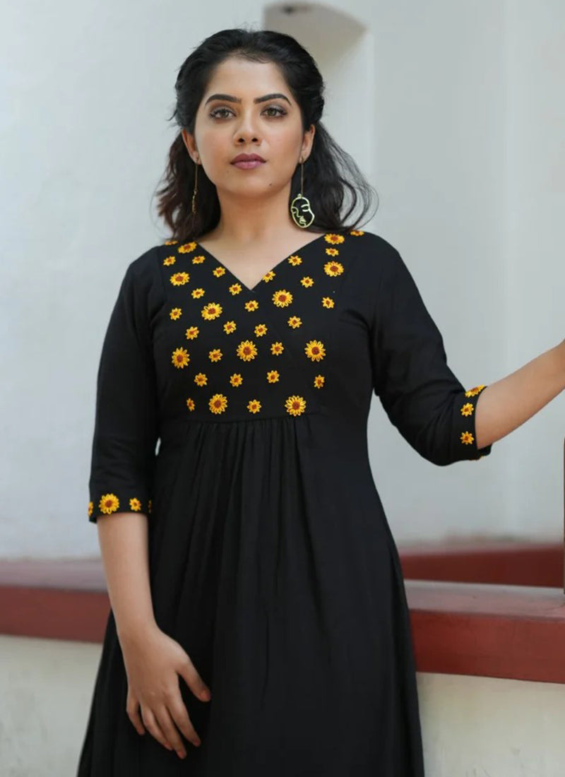 Black Embroidery Maxi Dress
