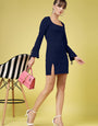 Blue Long Sleeve Round Neck Mini Dress