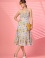 Multicolor Floral Print Calf Length Dress
