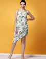 White And Green Floral Printed Crepe Mini Dress