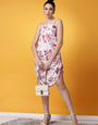 White And Maroon Floral Printed Crepe Mini Dress