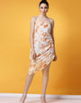White And Orange Floral Printed Crepe Mini Dress
