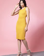 Yellow Round Neck Lycra Bodycon Dress