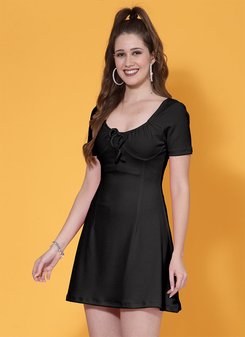 Black Lycra Party Wear Mini Dress