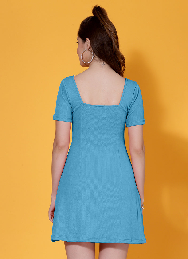 Light Blue Lycra Party Wear Mini Dress