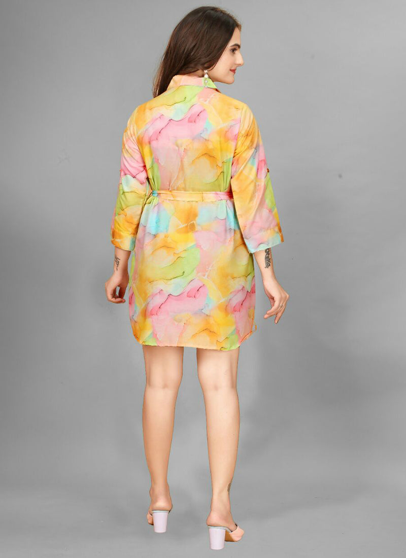 Multicolor Floral Printed Outwear Mini Dress