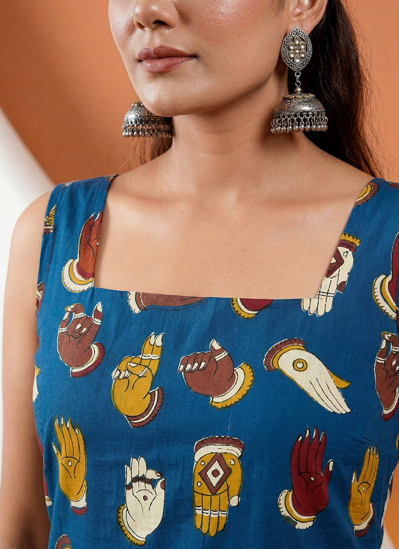 Blue Pure Cotton Straight-Cut Printed Short Kurti