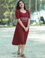 Maroon Rayon Printed Western Dress