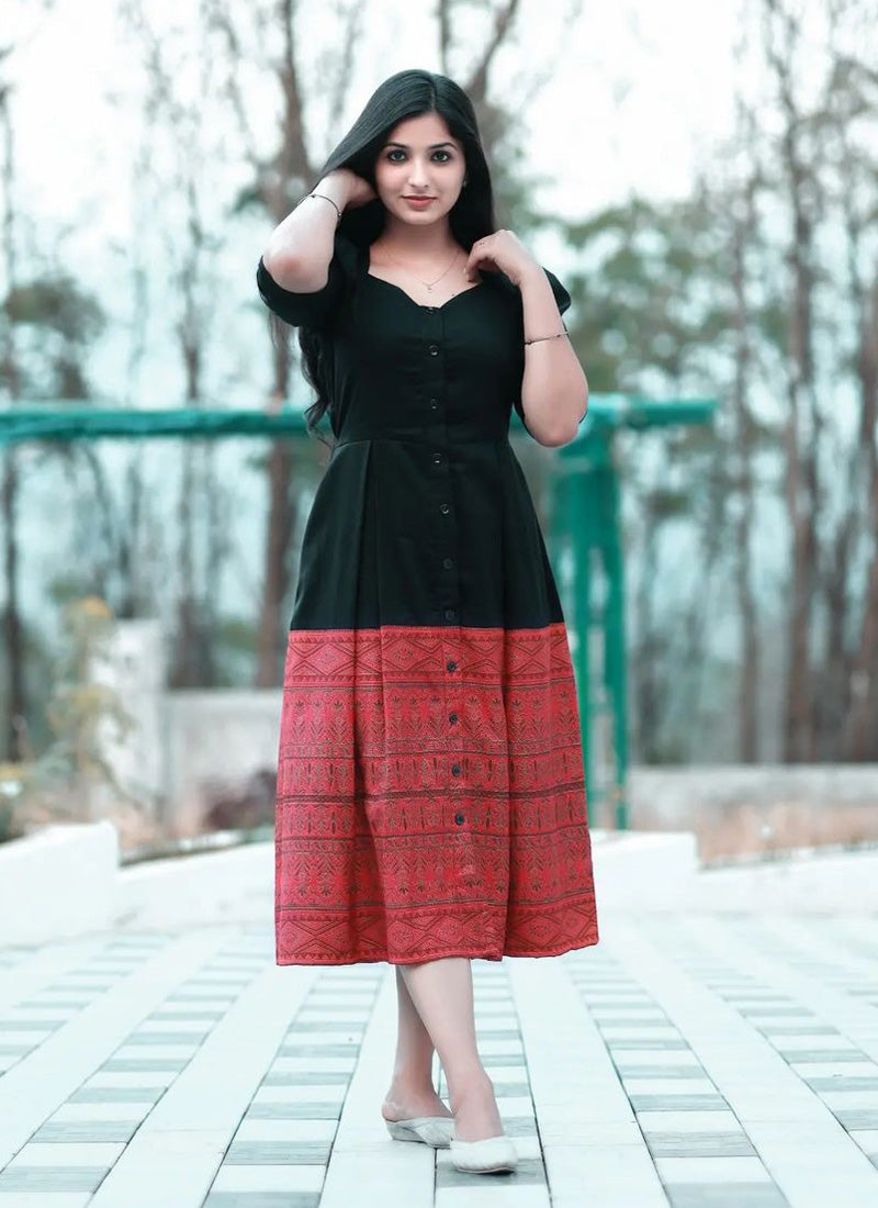 red dress western Buy trendy Black & Red Rayon Western Dress Online
