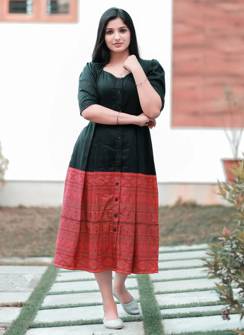 Black And Red Printed Western Dress