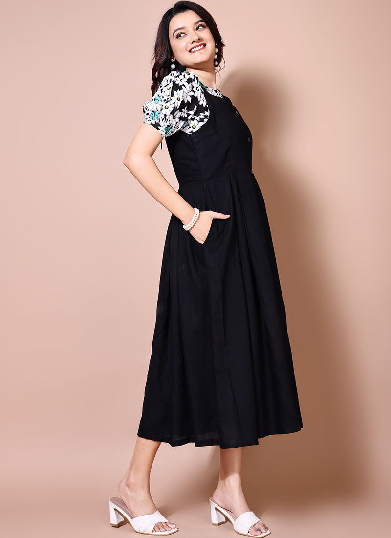 Dashing Black Color Two Piece Dungaree Dress