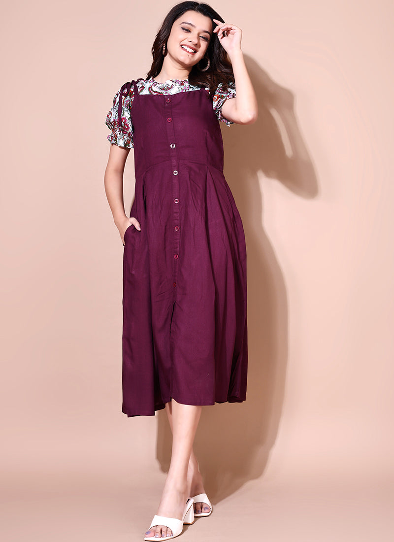 Glossy Flower Printed Two Piece Dungaree Dress