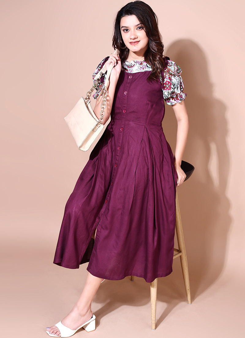 Glossy Flower Printed Two Piece Dungaree Dress