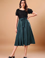 Green And Black Rayon Belted Bliss Midi Dress