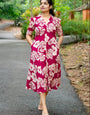 Red rayon printed midi dress