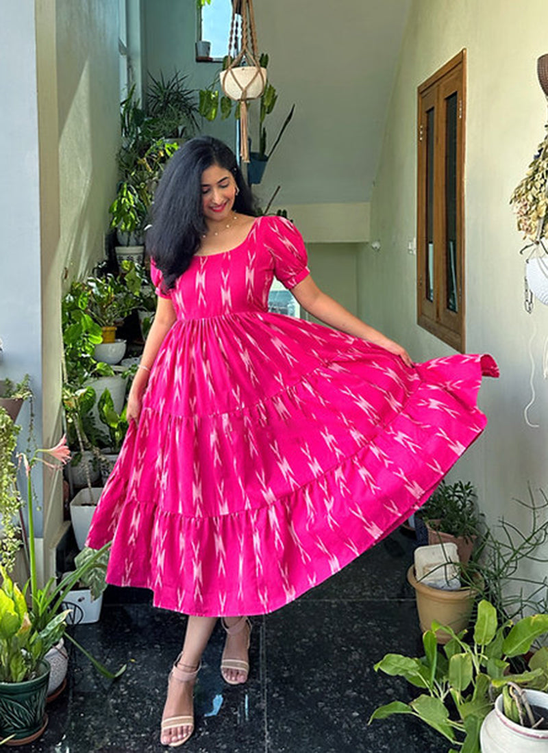 Pink Cotton Printed Dress