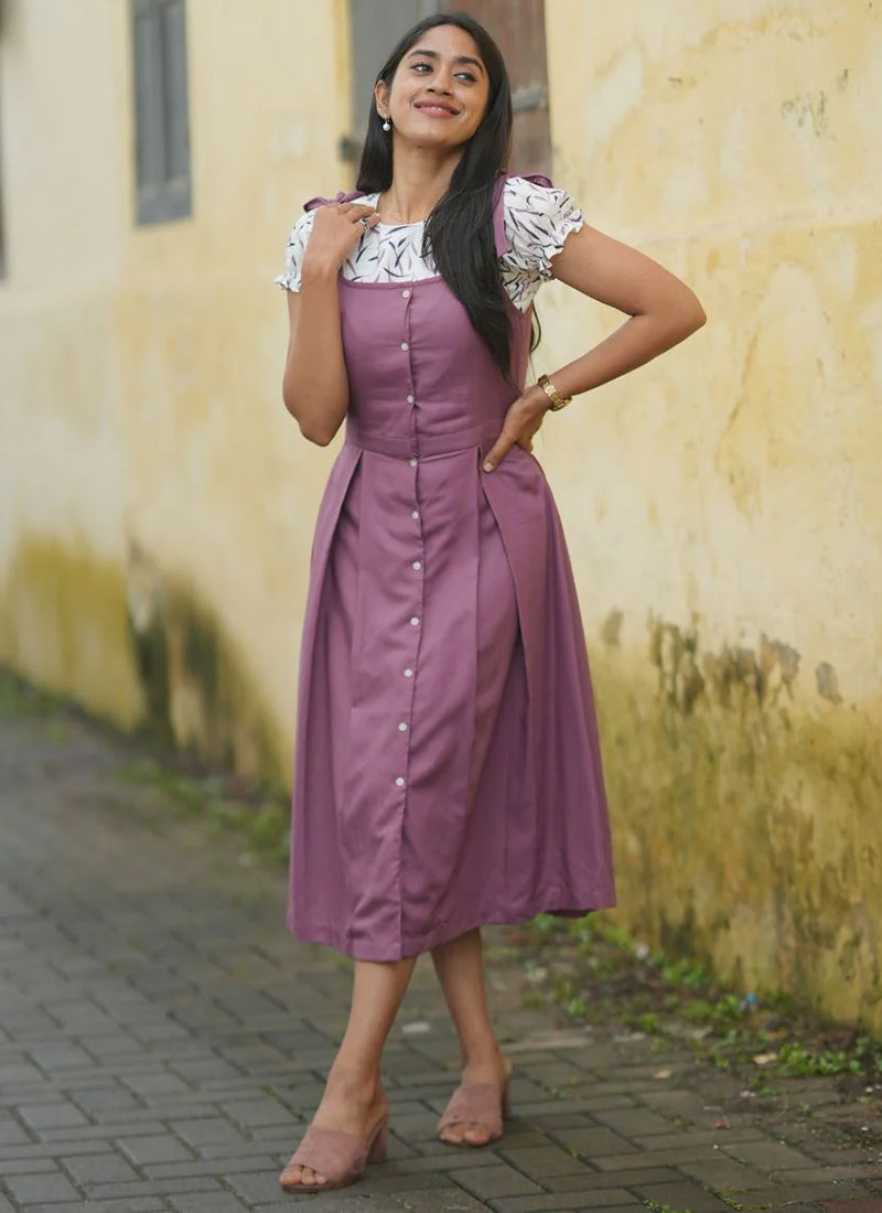 Lavender Printed Dungaree Set