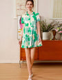 Green And Cream Cotton Printed One Piece Mini Dress