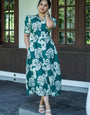 Leaf Printed Rayon Midi Dress