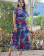 Festal Multi Color Umbrella Flair Digital Print Midi Calf Length Dress