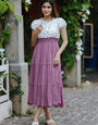 Mauve And White Rayon Printed Outwear Midi Dress