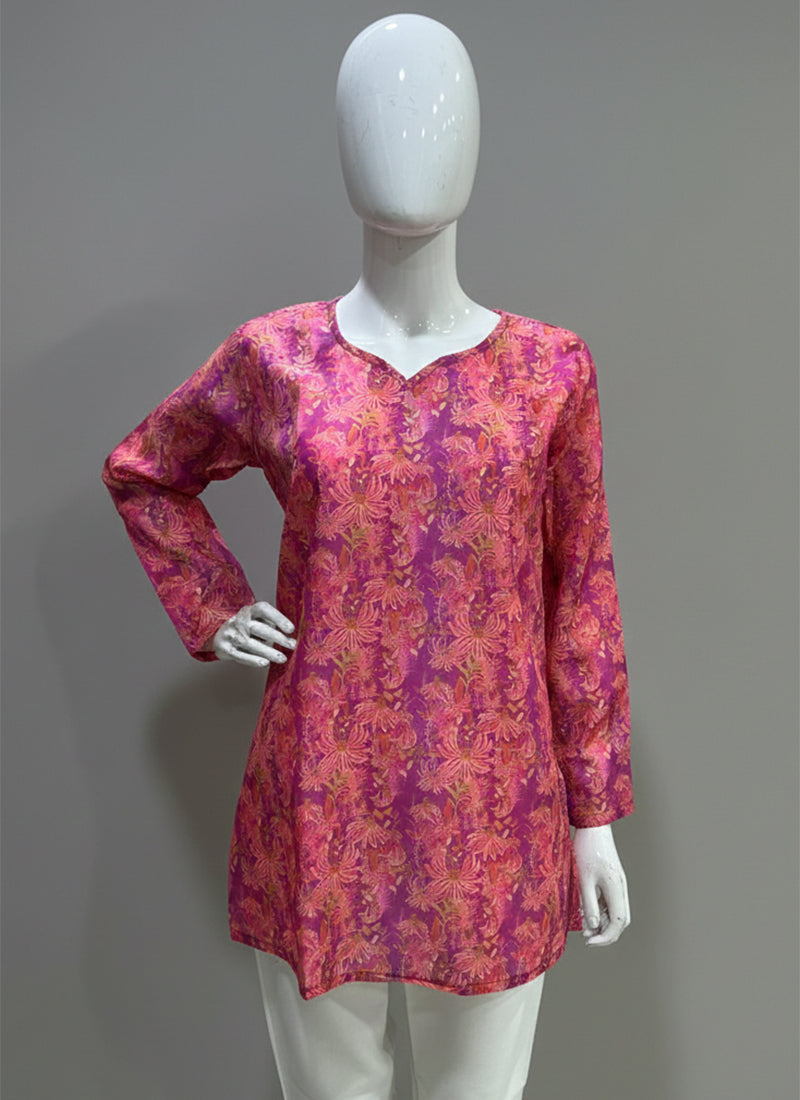 Purple Digital Printed Muslin Casual Short Kurti