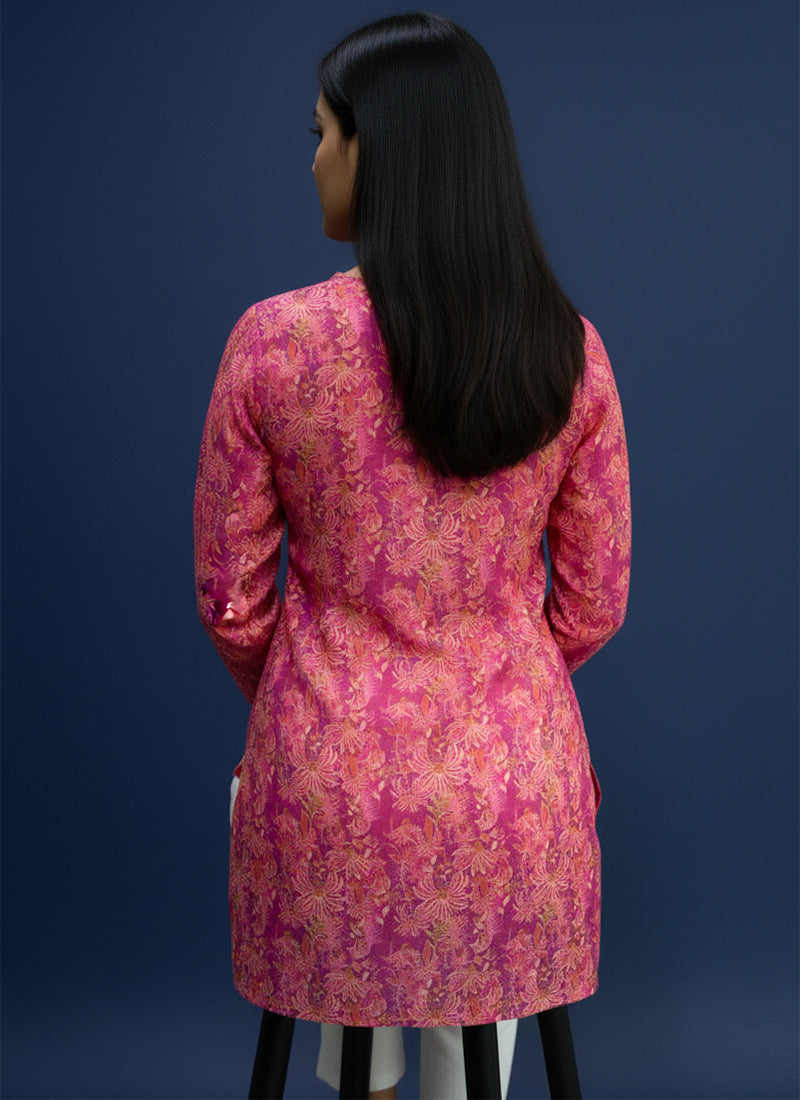 Purple Digital Printed Muslin Casual Short Kurti