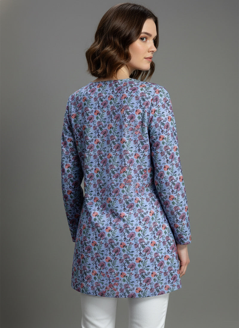 Dusty Blue Digital Printed Muslin Casual Short Kurti