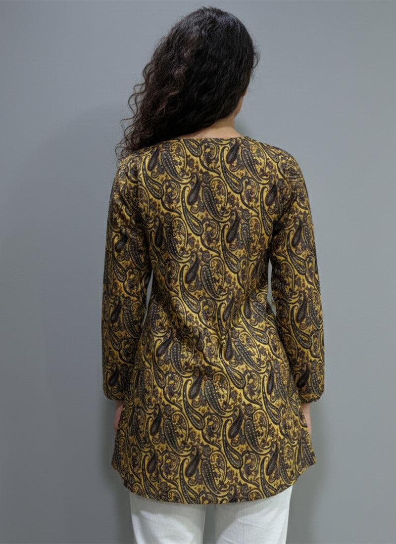 Yellow Digital Printed Muslin Casual Short Kurti