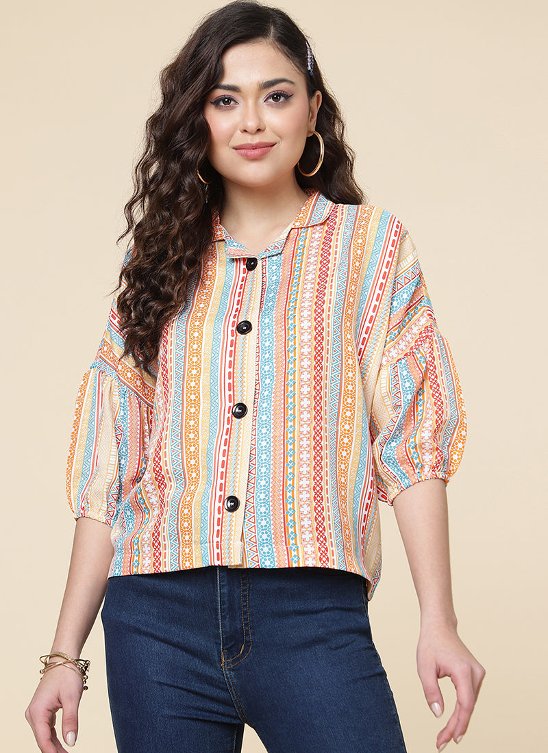 Geometric Print Multi Color Top