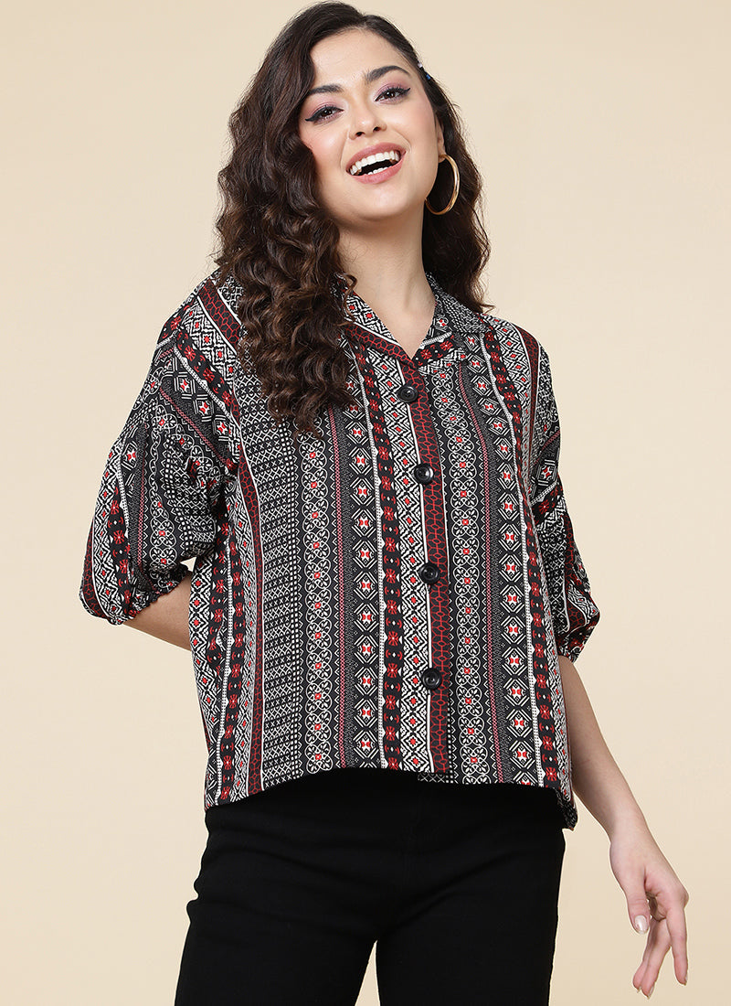 Lantern Sleeve Multi Western Top