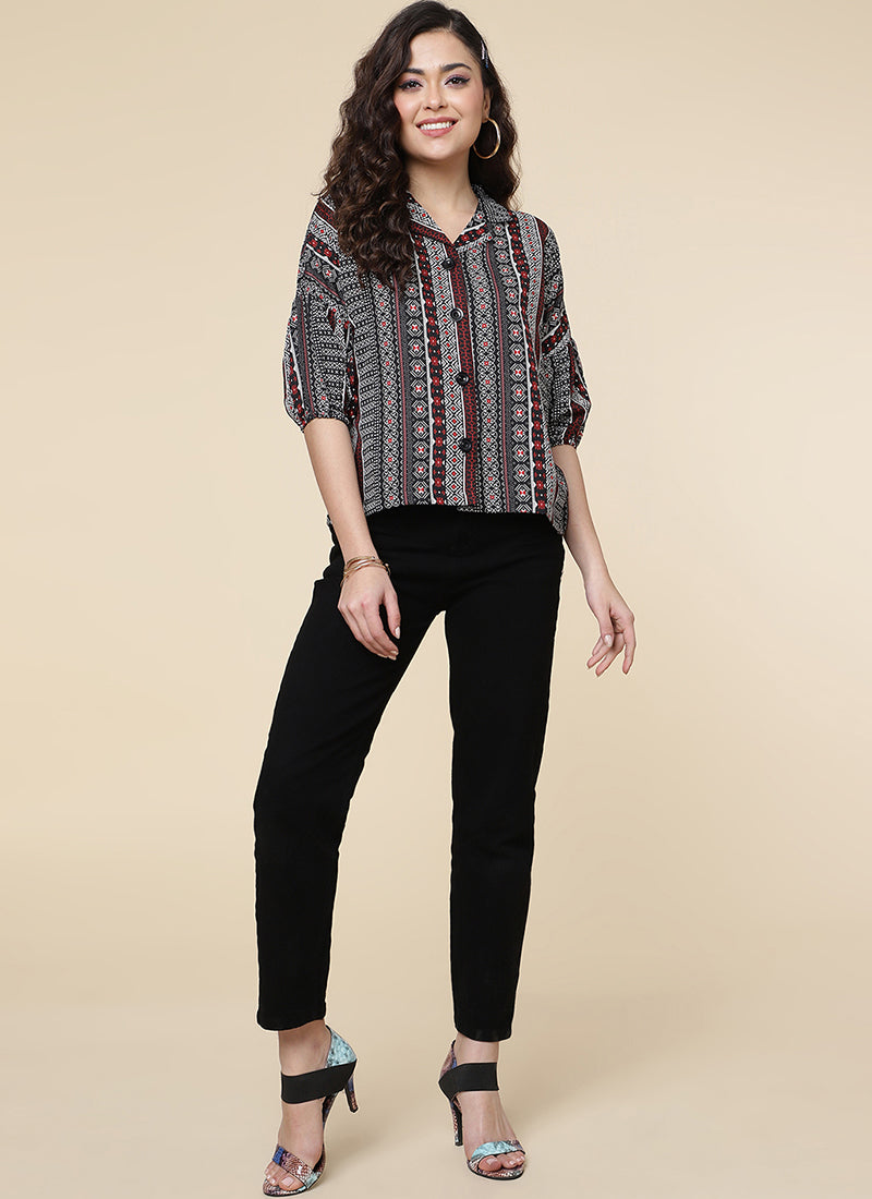 Lantern Sleeve Multi Western Top