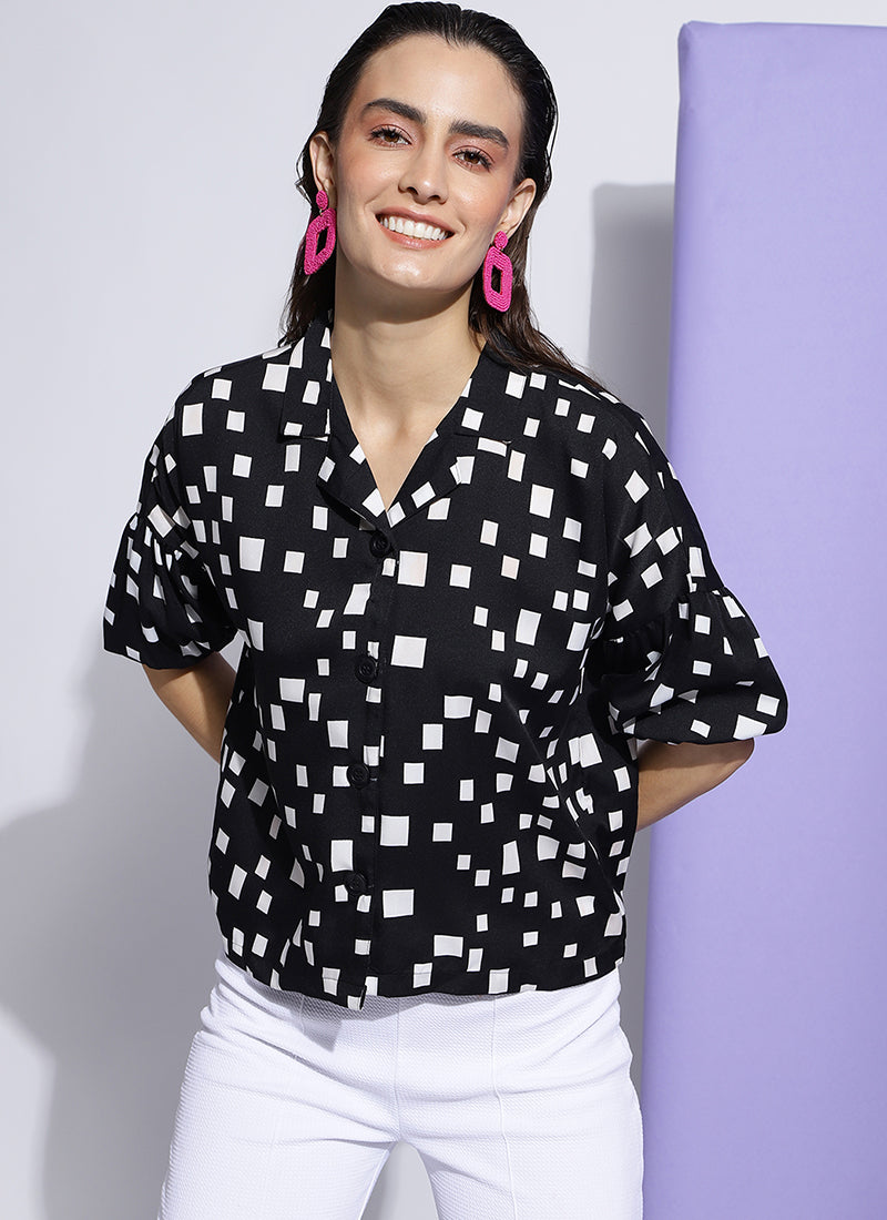 Black And White Geometric Print Top