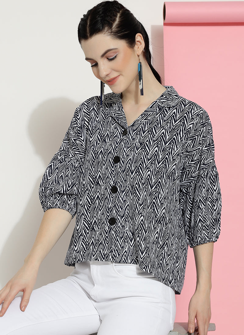 Polyester Zig Zag Print Top