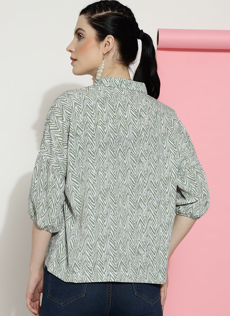 Pista Green Drop Shoulder Sleeve Top