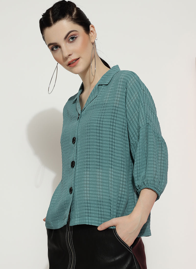 Teal Lantern Sleeve Western Shirt