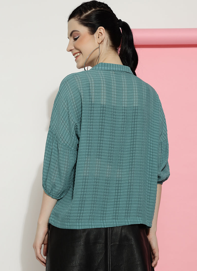 Teal Lantern Sleeve Western Shirt