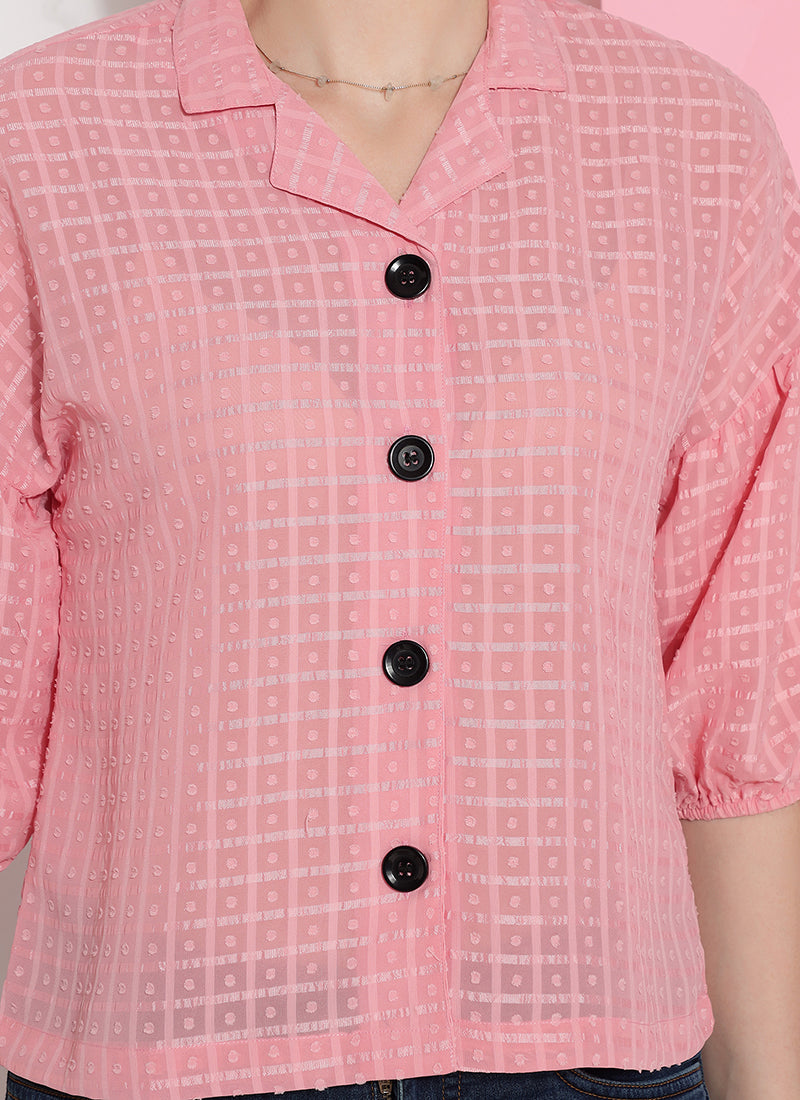 Peach Georgette Print Shirt