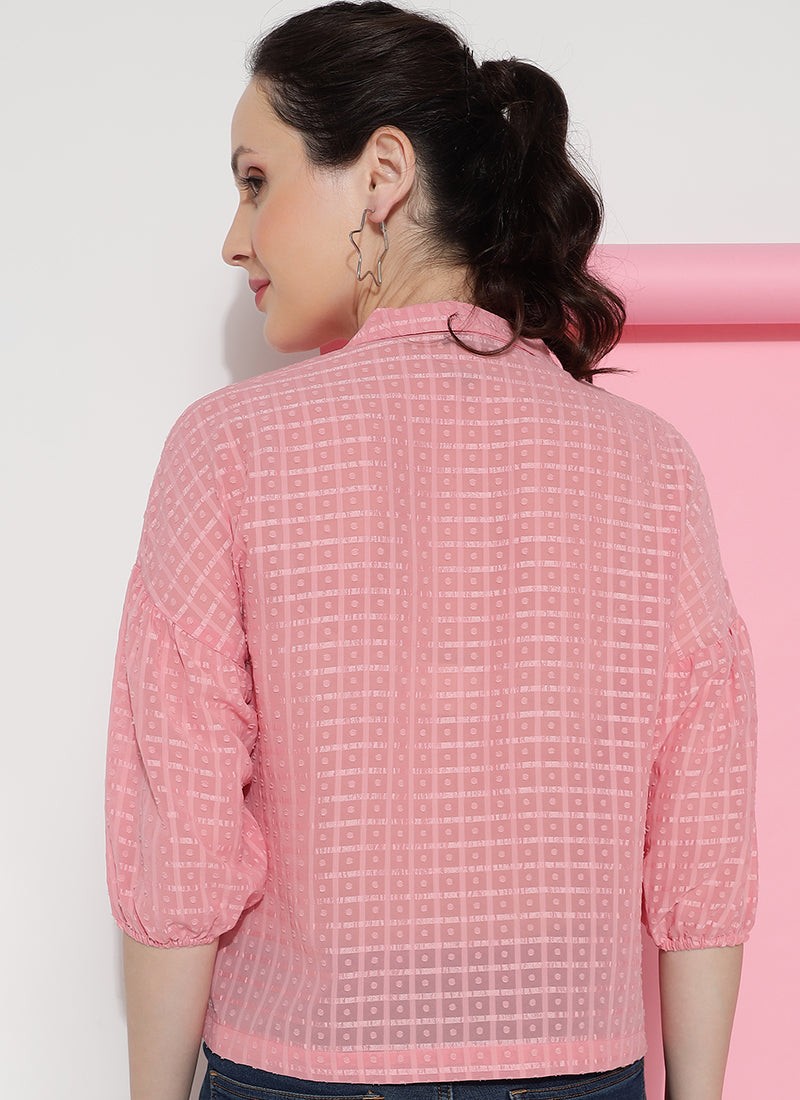 Peach Georgette Print Shirt