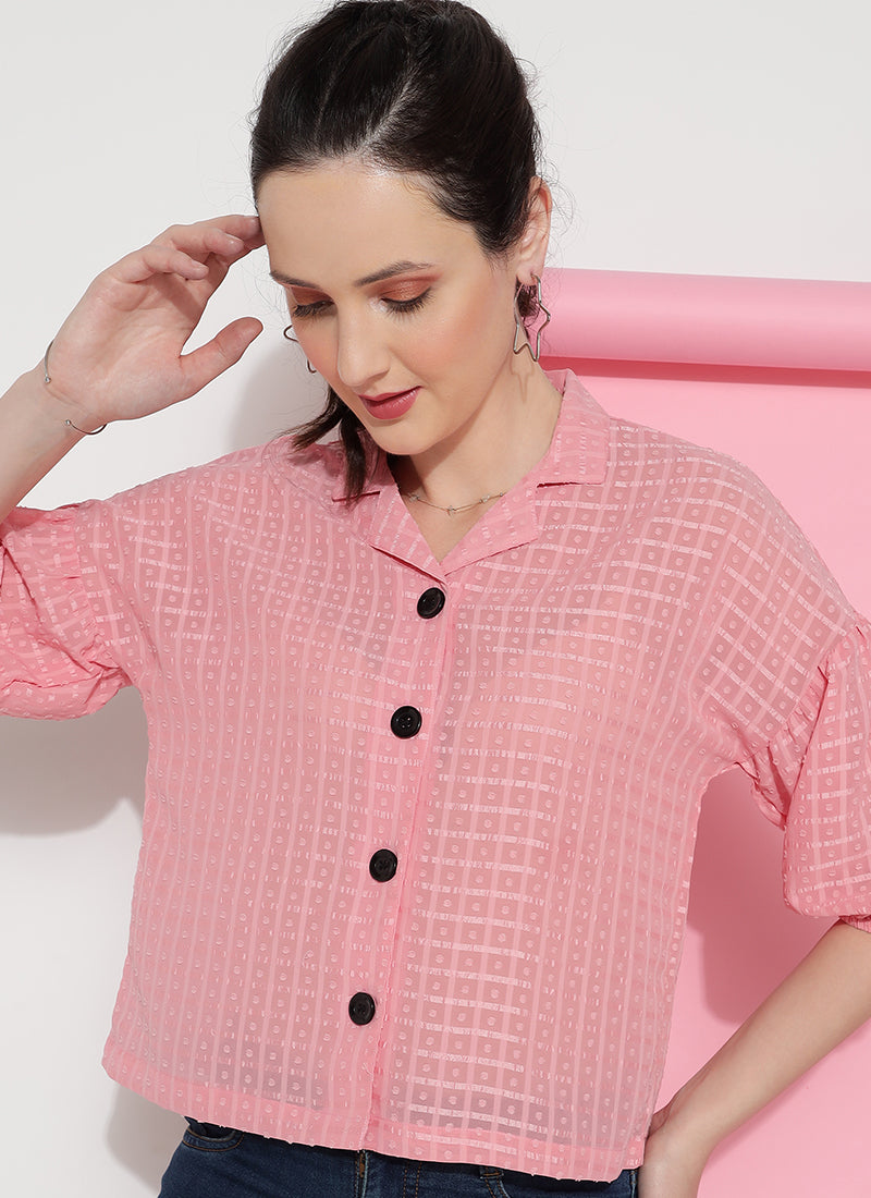 Peach Georgette Print Shirt