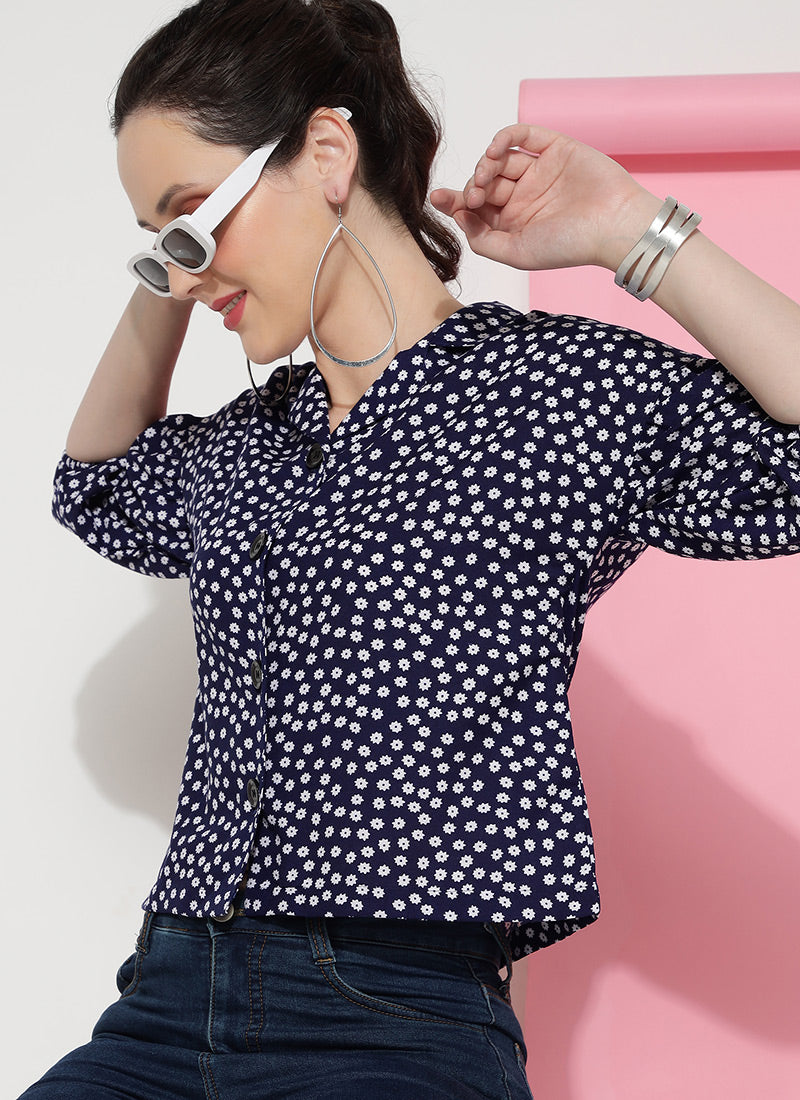 Blue Floral Print Shirt