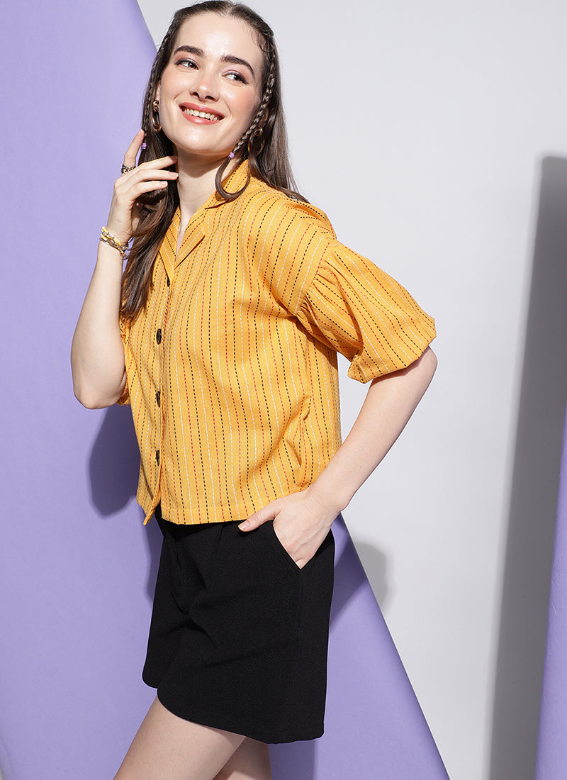 Yellow Strips Boxy Fit Shirt