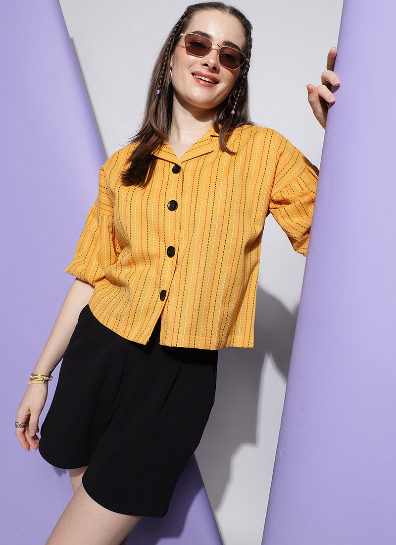 Yellow Strips Boxy Fit Shirt