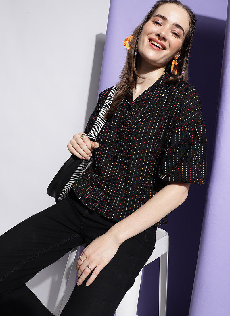 Black Strips Resort Wear Shirt