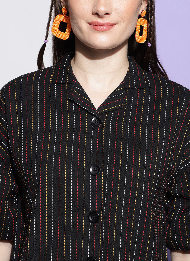 Black Strips Resort Wear Shirt