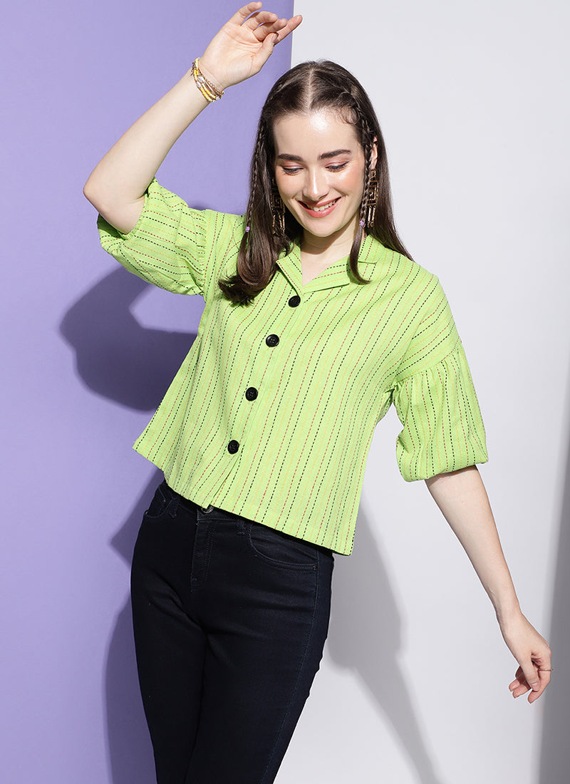 Neon Green Gathered Details Shirt