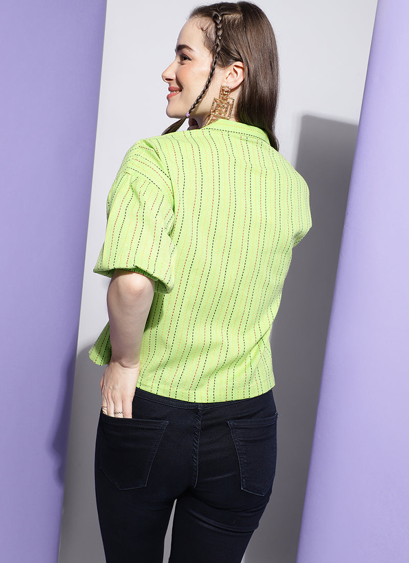 Neon Green Gathered Details Shirt