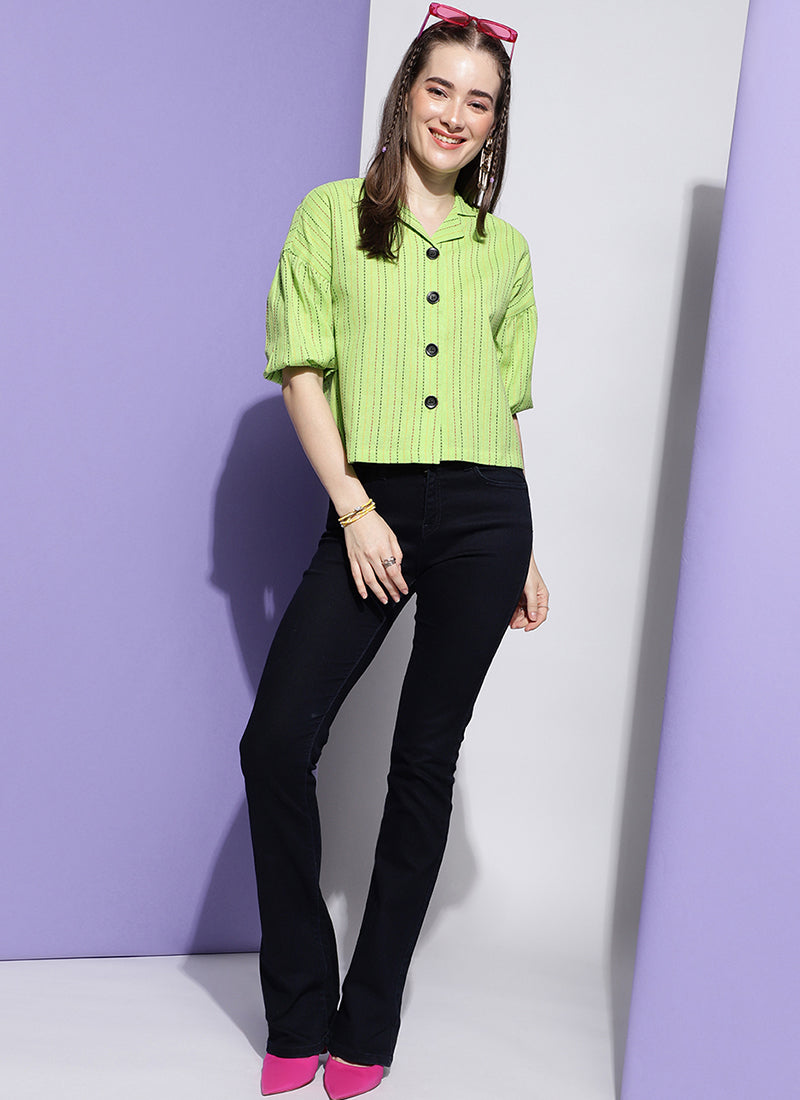 Neon Green Gathered Details Shirt