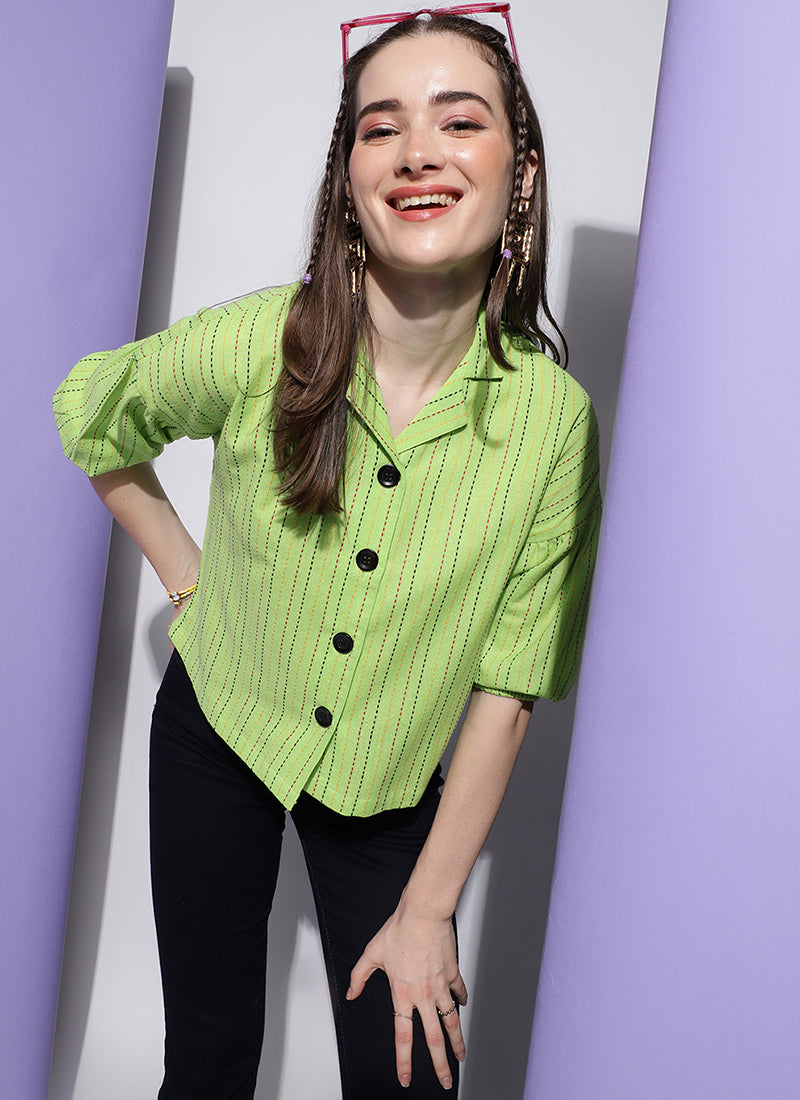 Neon Green Gathered Details Shirt